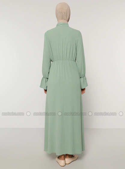 Muslima Dresses Vert menthe - Col chinois - Tissu non doublé - Robe