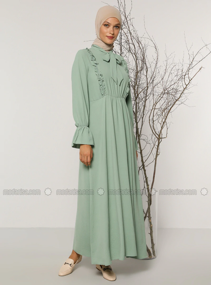 Muslima Dresses Vert menthe - Col chinois - Tissu non doublé - Robe