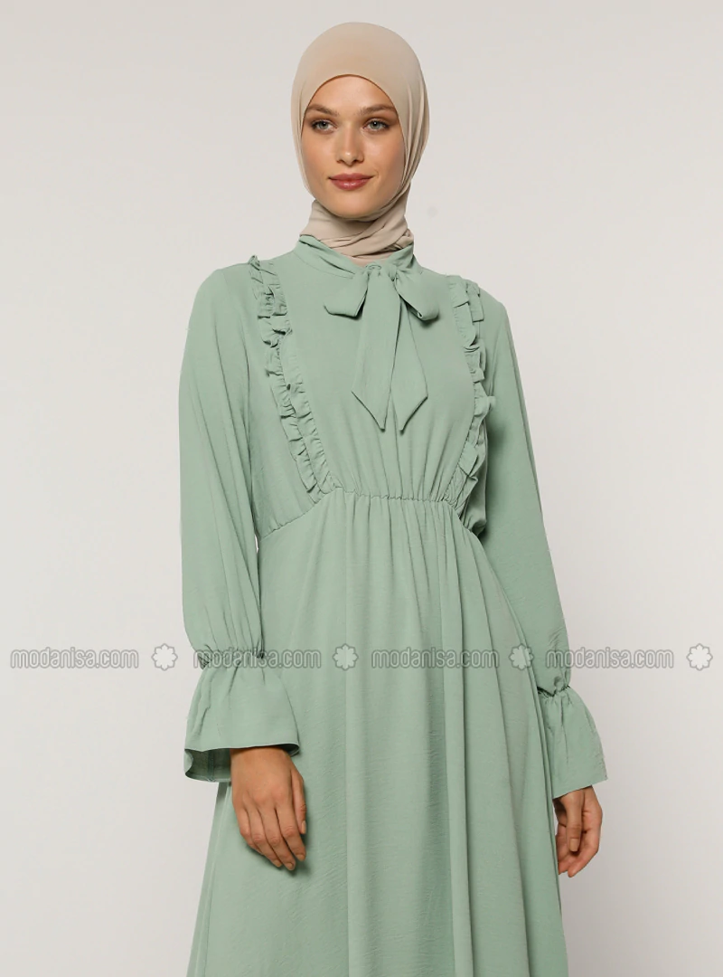 Muslima Dresses Vert menthe - Col chinois - Tissu non doublé - Robe